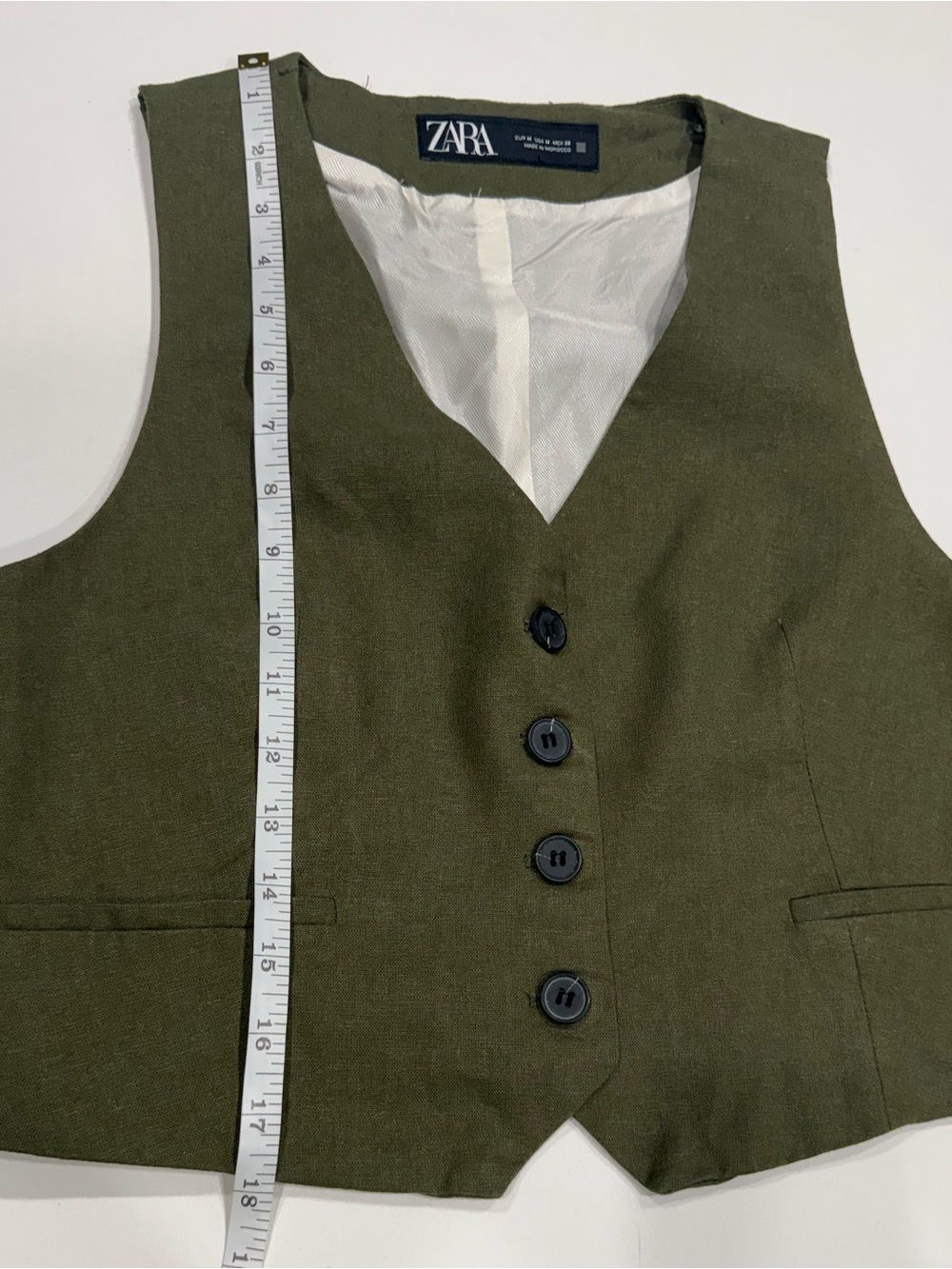 ZARA Women's Tailored Linen Blend Khaki Vest Top Olive Size Medium - Picture 6 of 6